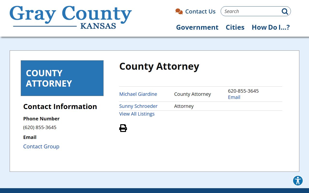 Gray County Clerk of the District Court and County Attorney office distinction