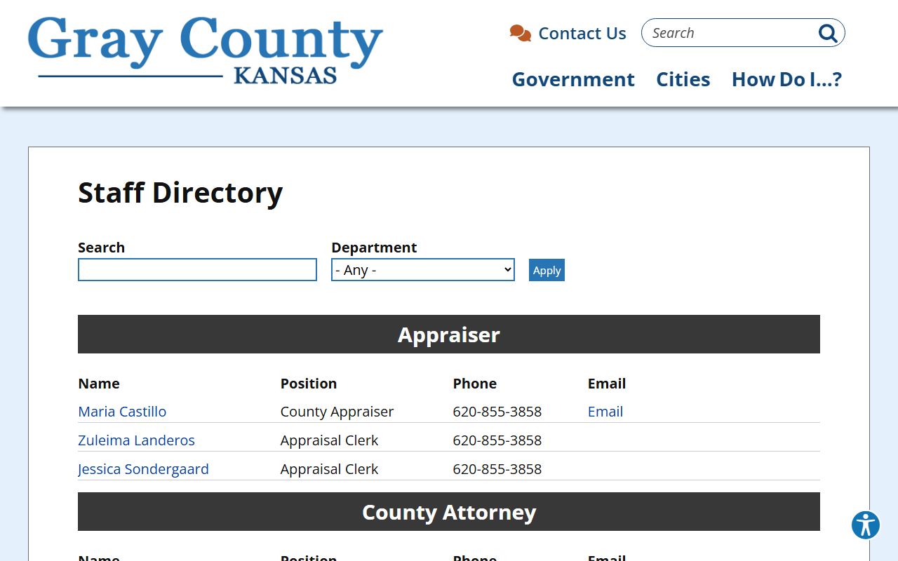 Gray County Clerk of the District Court directory listing
