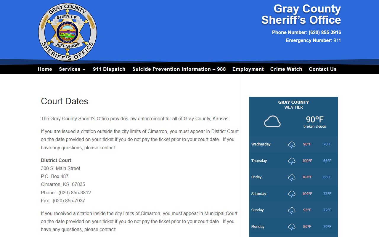 Gray County court dockets sheriff court dates page