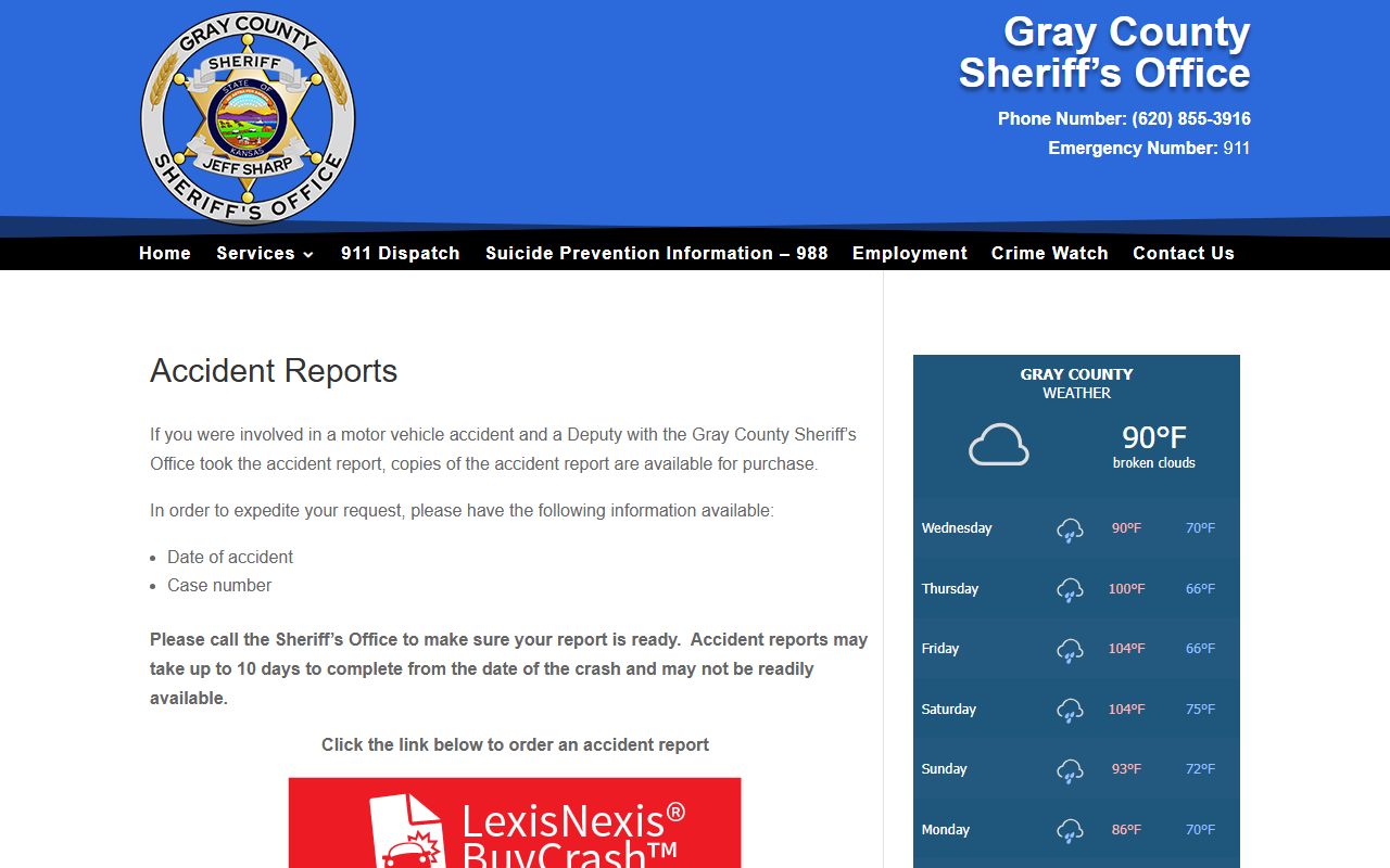Gray County court dockets sheriff accident report request page