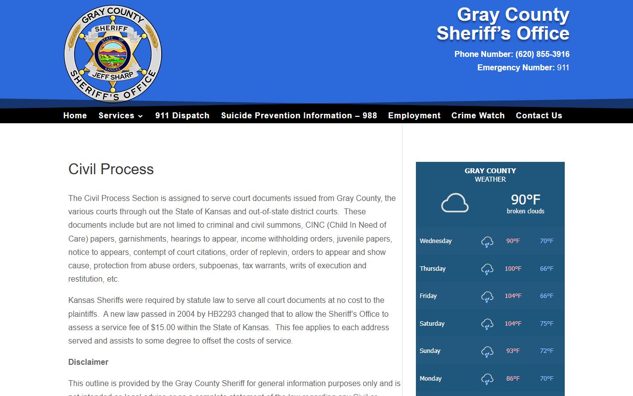 Gray County court dockets sheriff civil process page