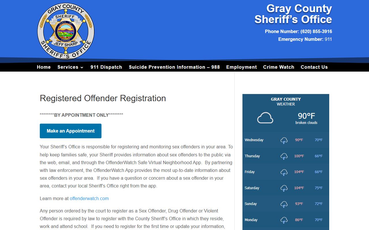 Gray County court dockets sheriff registered offender registration page