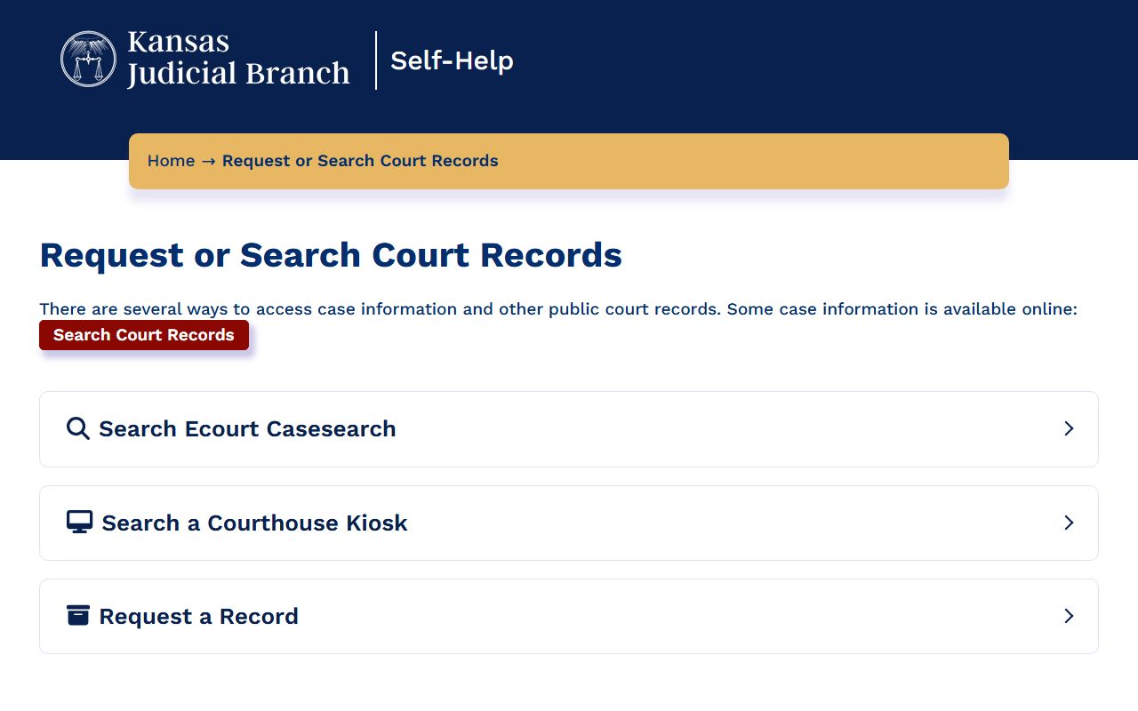 Gray County court records Kansas Self-Help request court records page