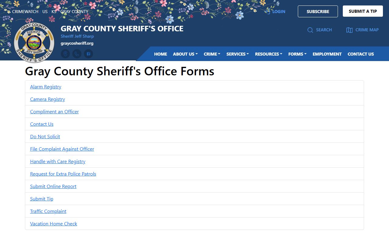 Gray County criminal court records CRIMEWATCH forms page