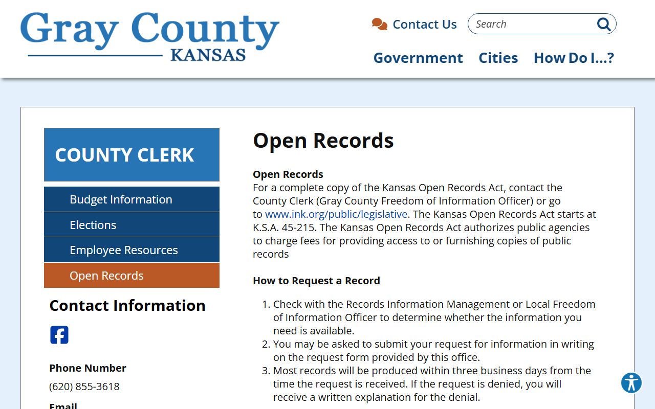 Gray County District Court records and Gray County open records process
