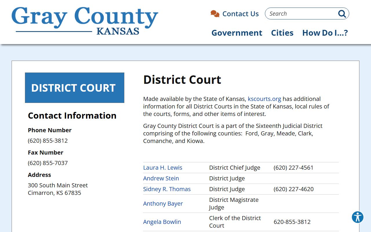 Gray County court records District Court page
