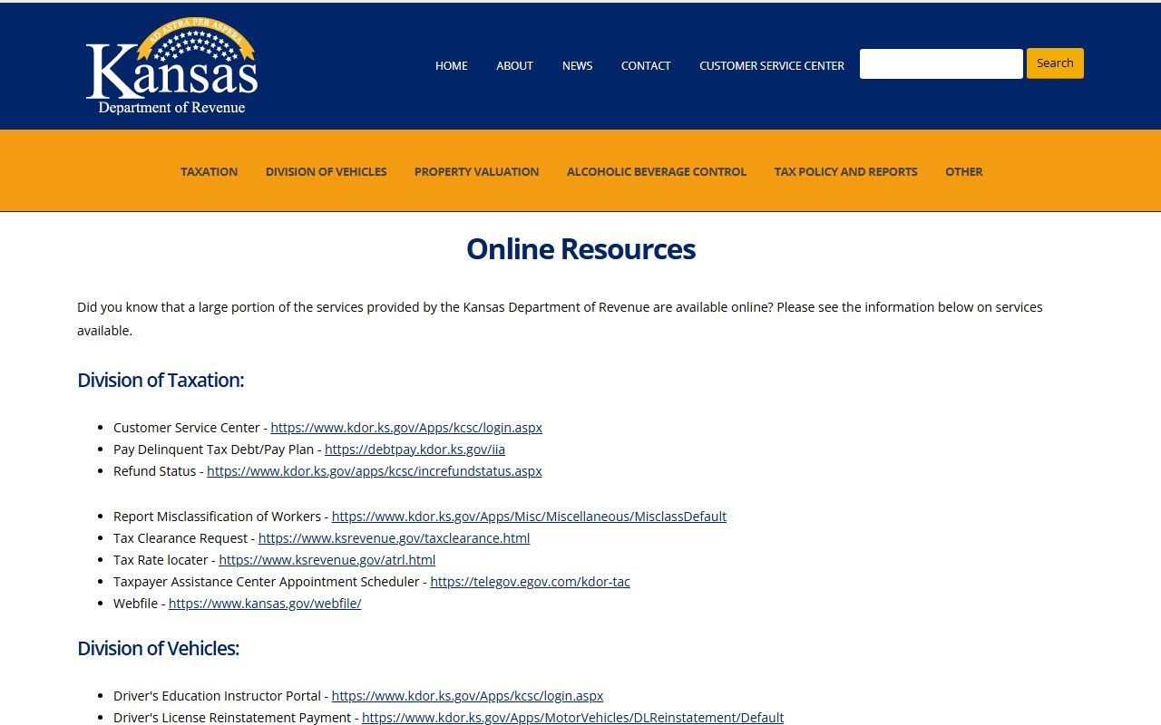 Gray County warrant records Kansas Department of Revenue online services